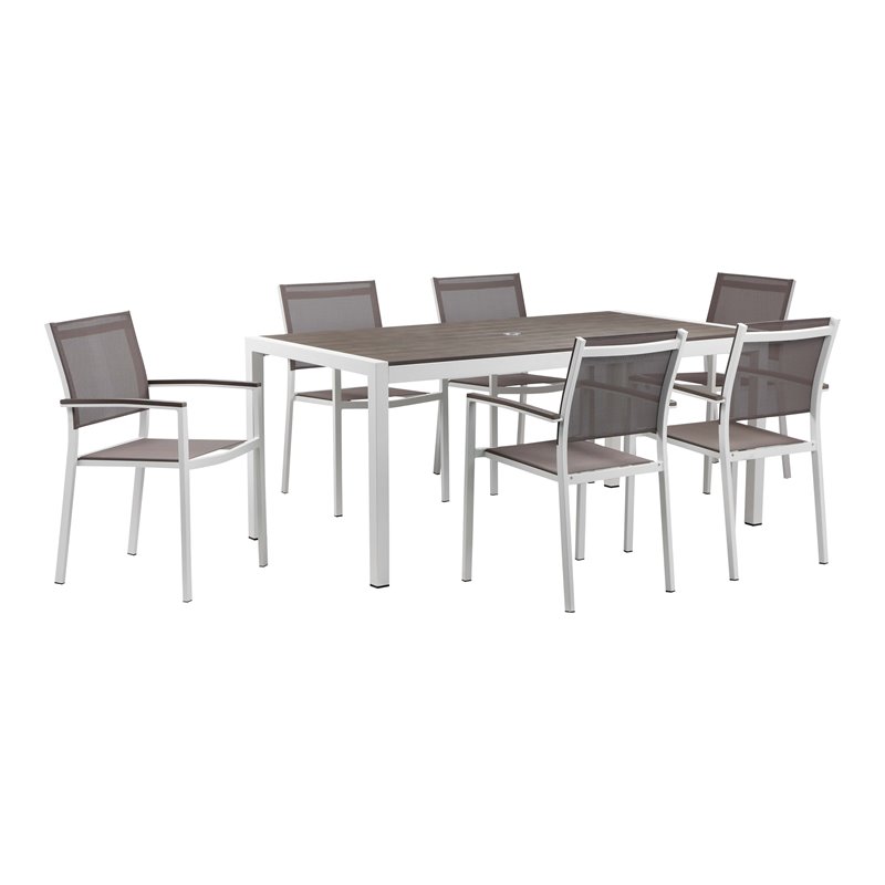 Pemberly Row 7-piece Aluminum Frame Patio Dining Set in White/Gray