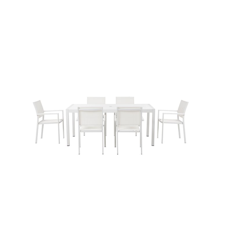 Pemberly Row Modern Aluminum Patio Dining Set in White Frame/Polyresin