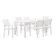 Pemberly Row Modern Aluminum Patio Dining Set in White Frame/Polyresin