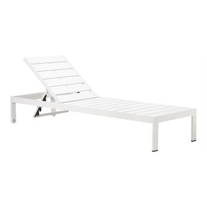 Pemberly Row Modern Aluminum Patio Lounger in White Frame/Polyresin