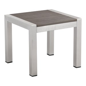 Pemberly Row Modern Aluminum Patio Side Table in Gray Frame/Polyresin