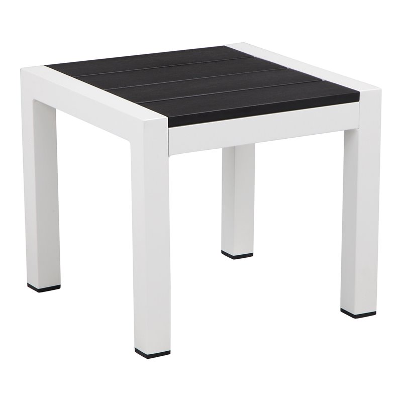 Pemberly Row Modern Aluminum Frame Patio Side Table in White/Black