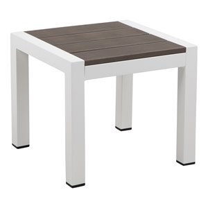 Pemberly Row Modern Aluminum Frame Patio Side Table in White/Gray