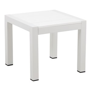 Pemberly Row Modern Aluminum Patio Side Table in White Frame/Polyresin
