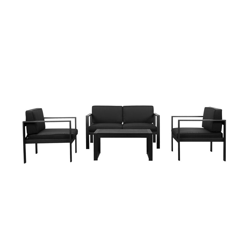 Pemberly Row 4-piece Modern Aluminum Frame Outdoor Sofa Set in Black