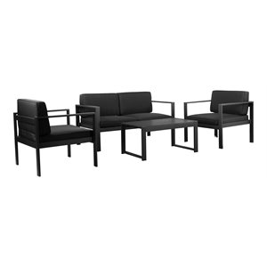 Pemberly Row 4-piece Modern Aluminum Frame Outdoor Sofa Set in Black
