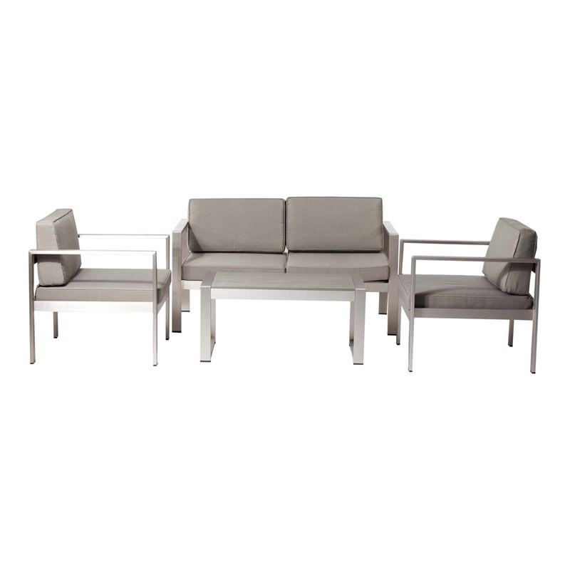 Pemberly Row 4-piece Aluminum Frame Outdoor Sofa Set in Gray Taupe