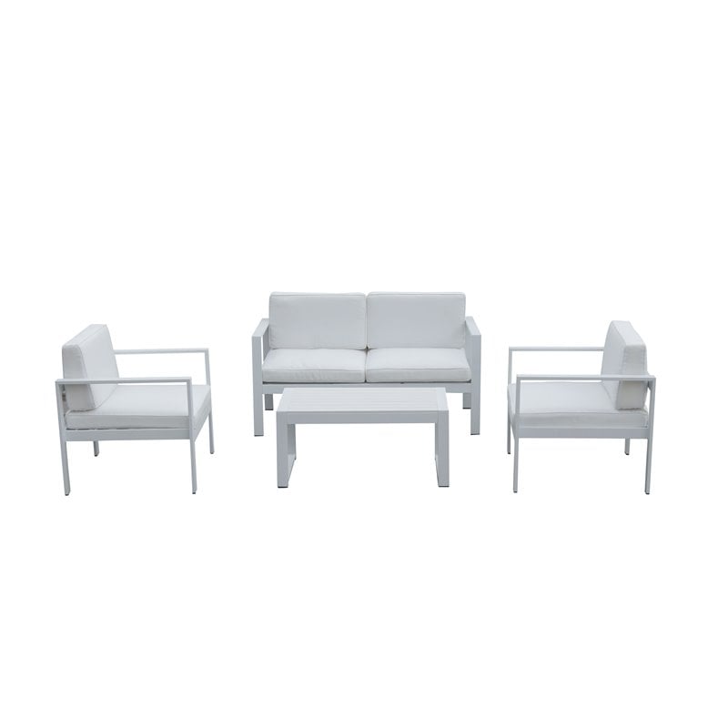 Pemberly Row 4-piece Modern Aluminum Frame Outdoor Sofa Set in White