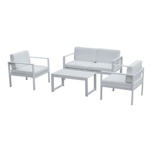 Pemberly Row 4-piece Modern Aluminum Frame Outdoor Sofa Set in White
