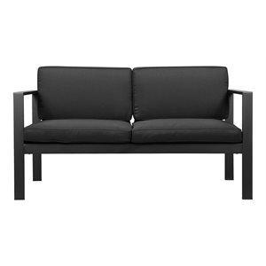 Pemberly Row Modern Aluminum Outdoor Sofa in Powder Coated Black