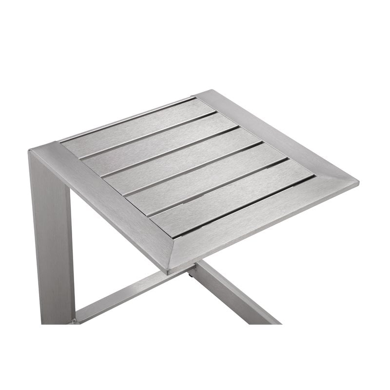 Pemberly Row Modern Aluminum Patio Side Table in Anodized Silver