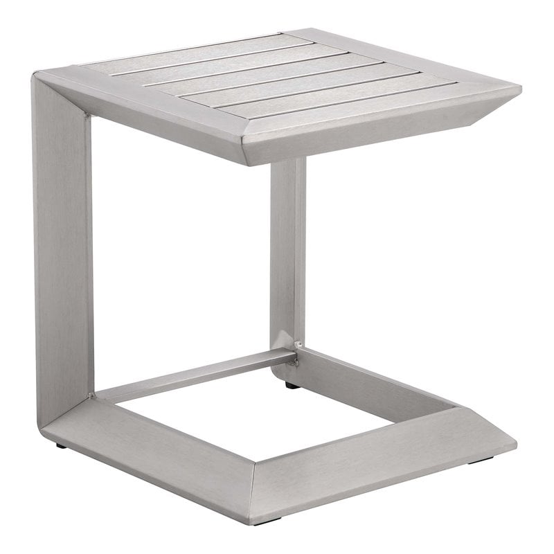 Pemberly Row Modern Aluminum Patio Side Table in Anodized Silver