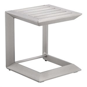 Pemberly Row Modern Aluminum Patio Side Table in Anodized Silver