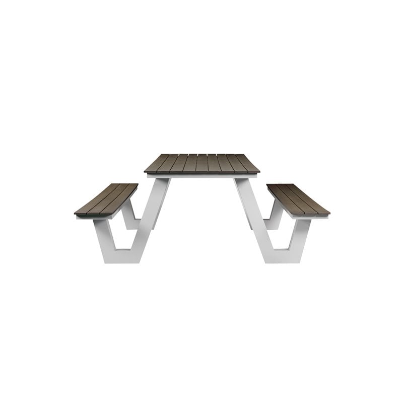 Pemberly Row Modern Aluminum Frame Outdoor Picnic Table in Gray