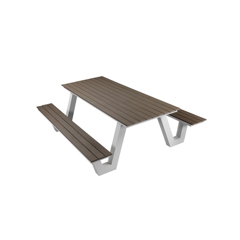 Pemberly Row Modern Aluminum Frame Outdoor Picnic Table in Gray