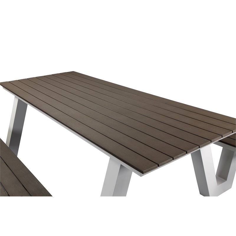 Pemberly Row Modern Aluminum Frame Outdoor Picnic Table in Gray