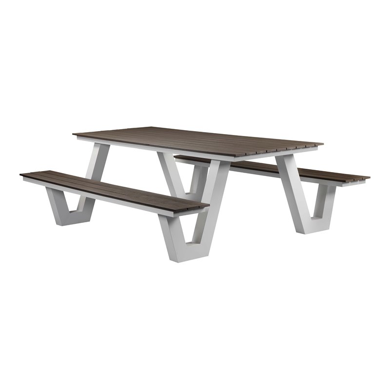 Pemberly Row Modern Aluminum Frame Outdoor Picnic Table in Gray