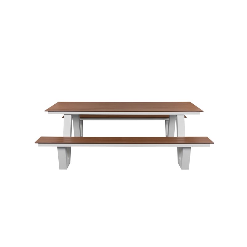 Pemberly Row Aluminum Frame Outdoor Picnic Table in Natural Teak