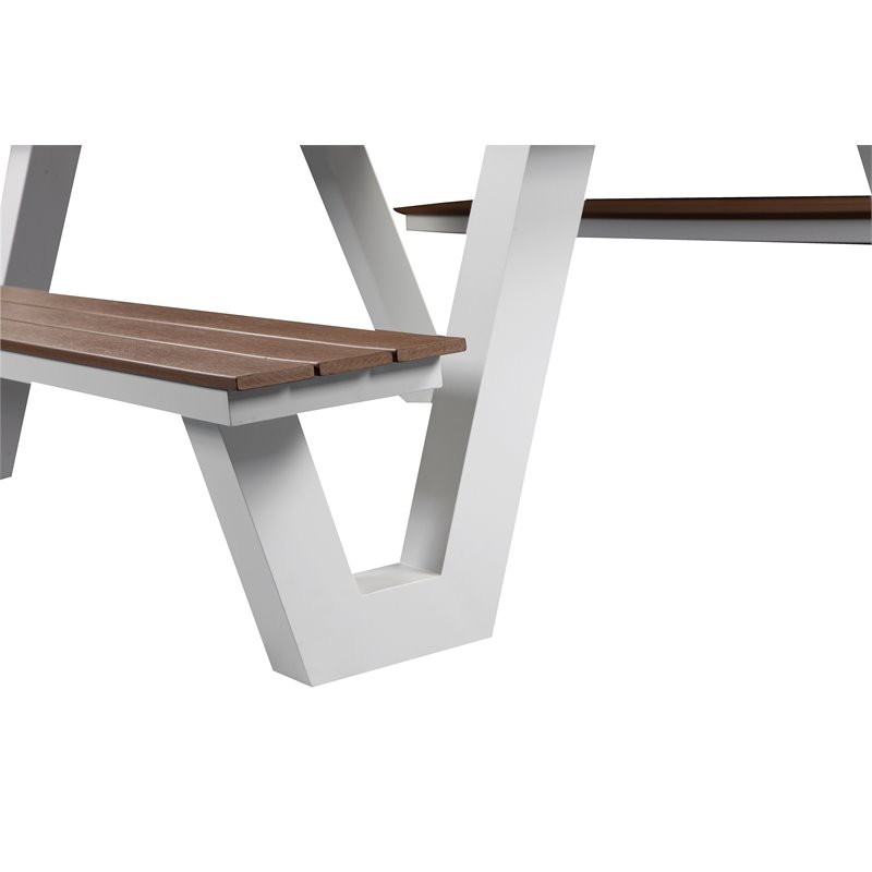 Pemberly Row Aluminum Frame Outdoor Picnic Table in Natural Teak