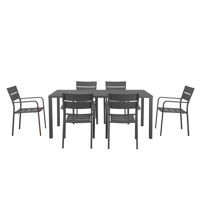Pemberly Row 7-piece Modern Aluminum Frame Patio Dining Set in Gray