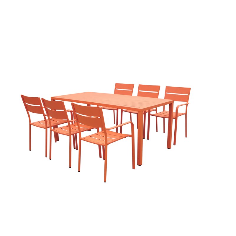 Pemberly Row 7-piece Aluminum Frame Patio Dining Set in Orange
