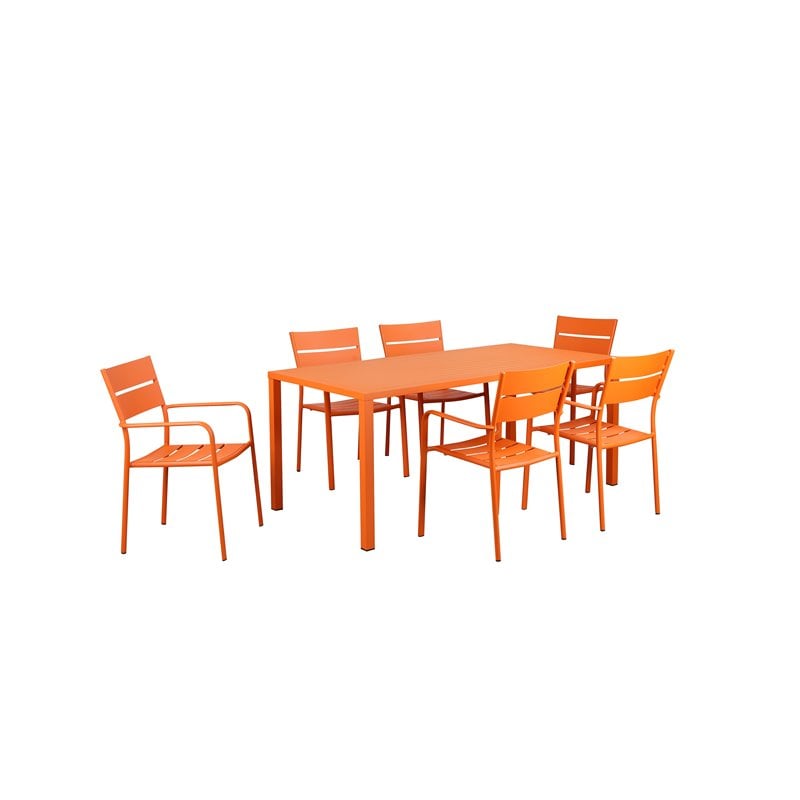 Pemberly Row Modern Aluminum Frame Patio Dining Table in Orange