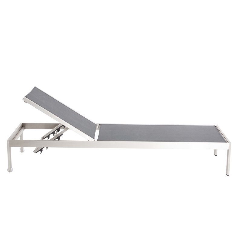 Pemberly Row Adjustable Height Aluminum Frame Patio Lounger in Black