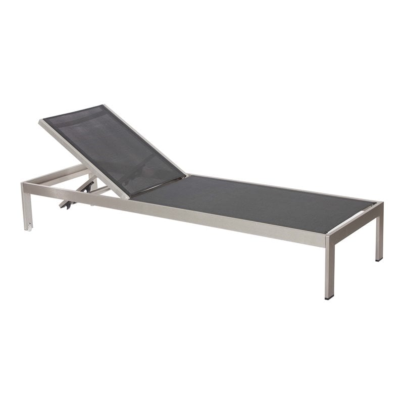 Pemberly Row Adjustable Height Aluminum Frame Patio Lounger in Black