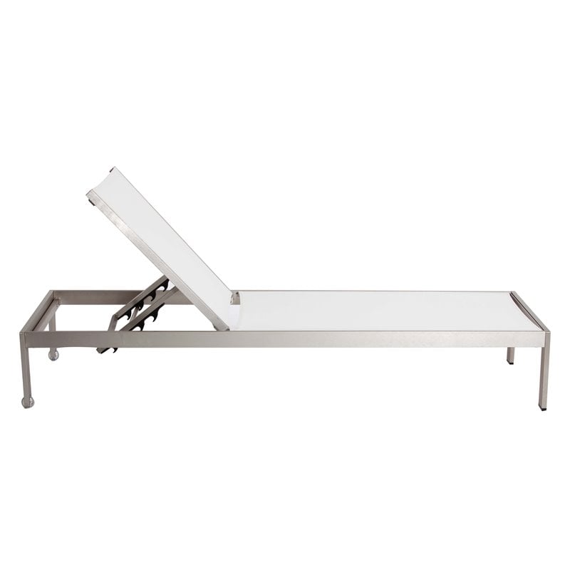 Pemberly Row Adjustable Height Aluminum Frame Patio Lounger in White