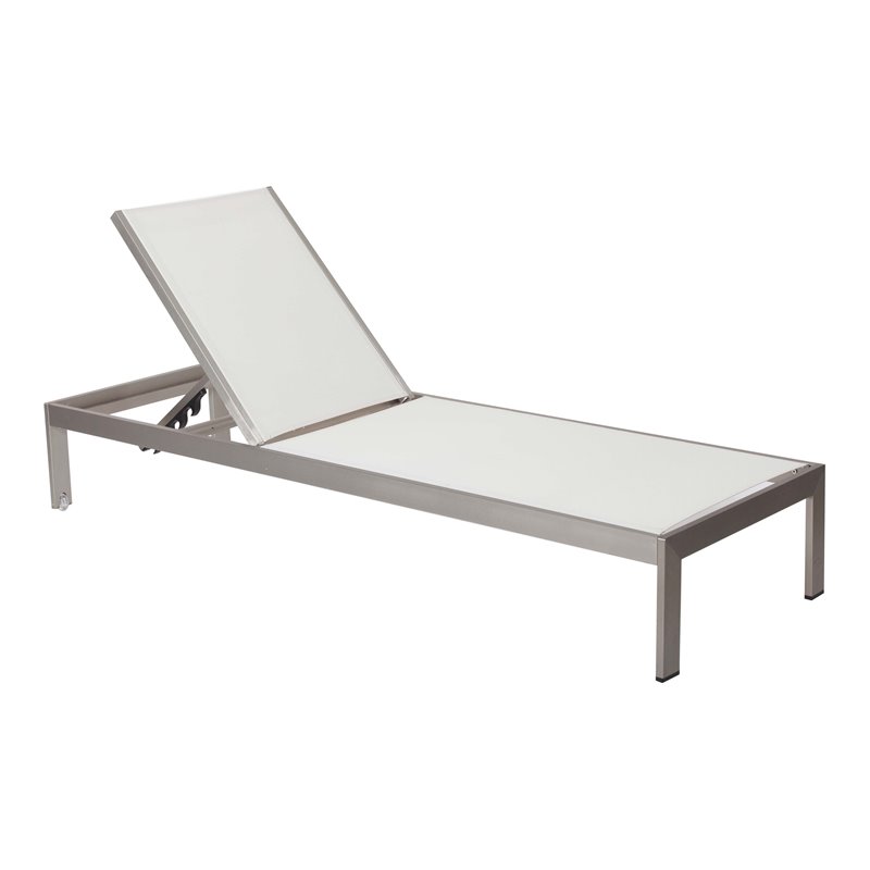 Pemberly Row Adjustable Height Aluminum Frame Patio Lounger in White