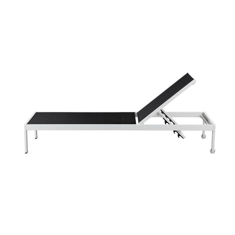 Pemberly Row Adjustable Height Aluminum Patio Lounger in White/Black