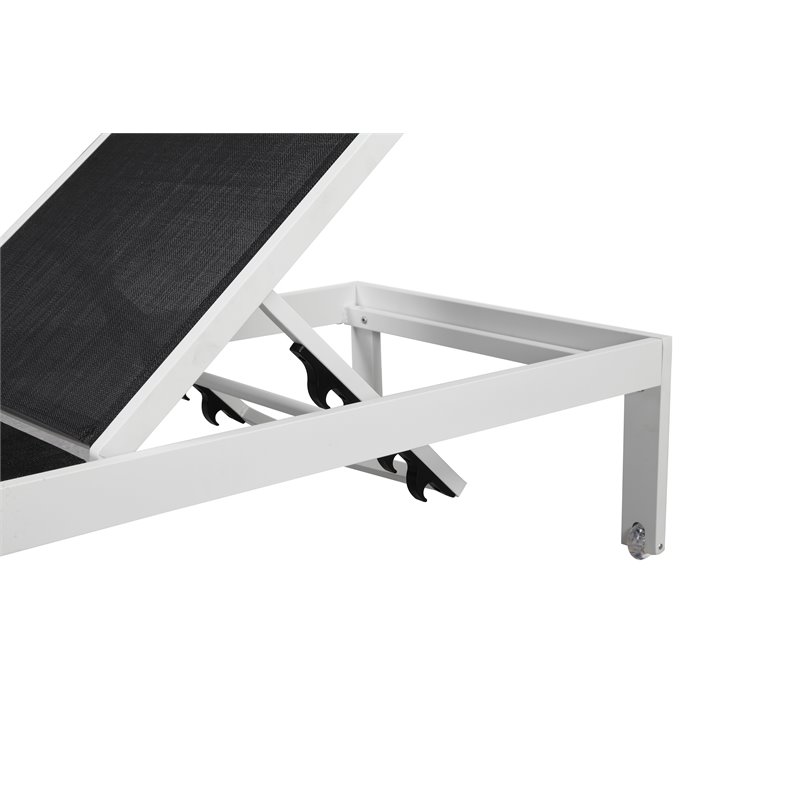 Pemberly Row Adjustable Height Aluminum Patio Lounger in White/Black