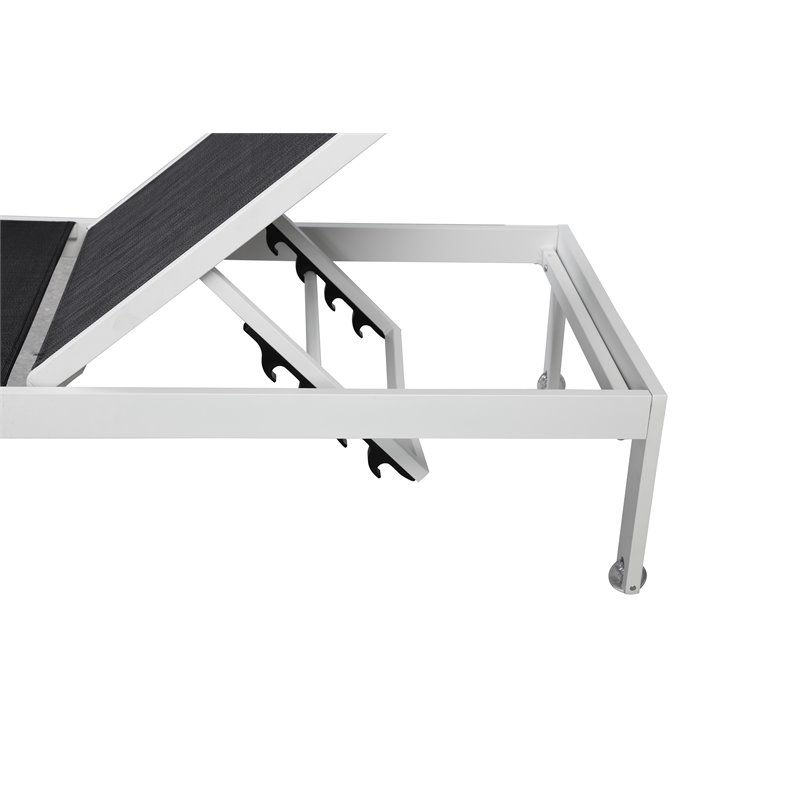 Pemberly Row Adjustable Height Aluminum Patio Lounger in White/Black