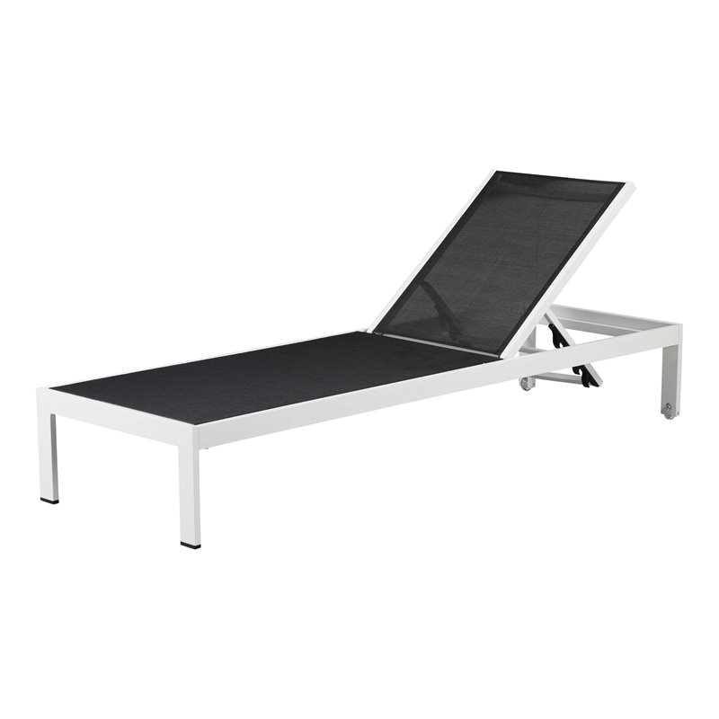 Pemberly Row Adjustable Height Aluminum Patio Lounger in White/Black