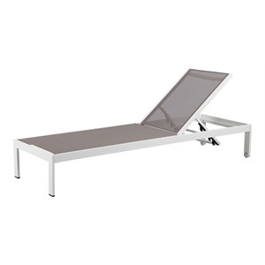 Pemberly Row Adjustable Height Aluminum Patio Lounger in White/Gray