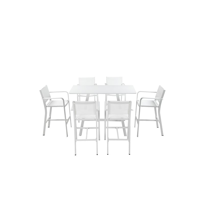 Pemberly Row 7-piece Modern Aluminum Frame Patio Bar Set in White