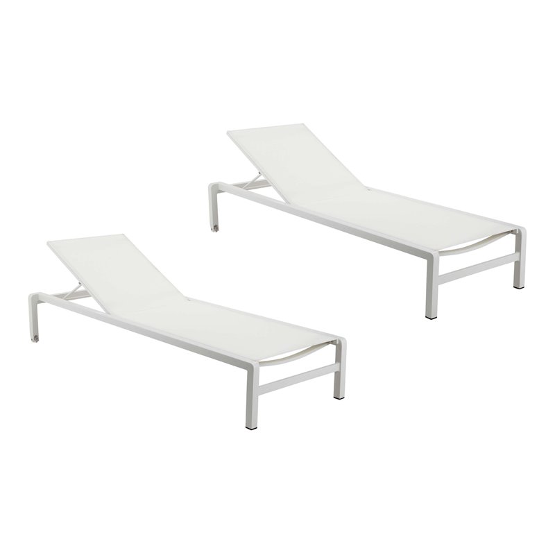 Pemberly Row Modern Aluminum Frame Patio Loungers in White (Set of 2)