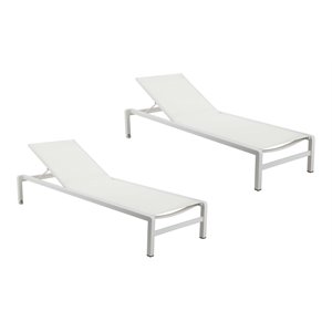 Pemberly Row Modern Aluminum Frame Patio Loungers in White (Set of 2)