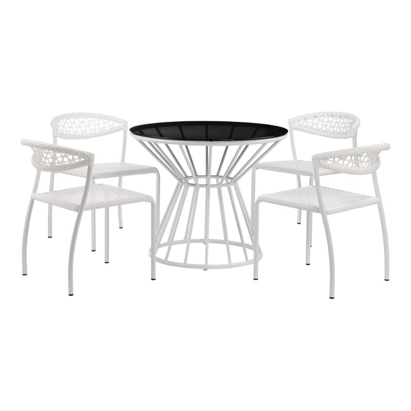 Pemberly Row 5-piece Modern Aluminum Frame Patio Dining Set in White