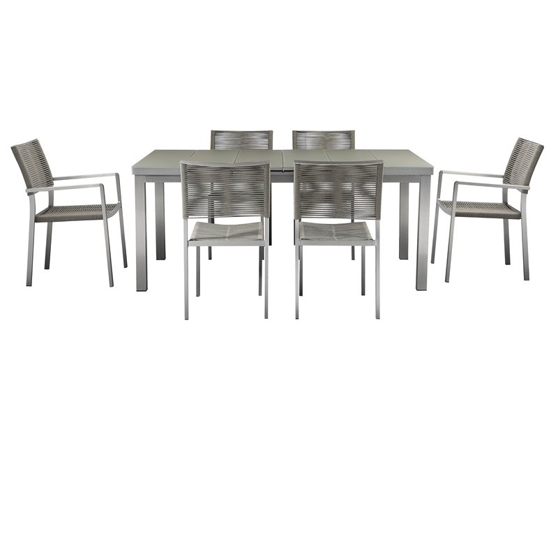 Pemberly Row 7-piece Aluminum Patio Dining Set with Extension Table in Gray