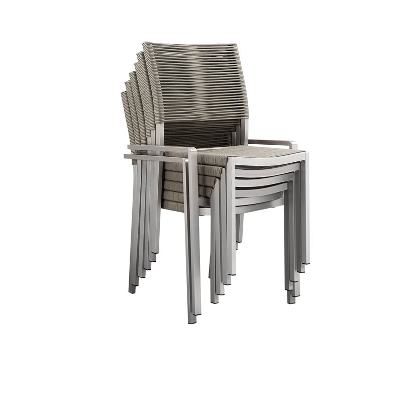 Pemberly Row 7-piece Aluminum Patio Dining Set with Extension Table in Gray