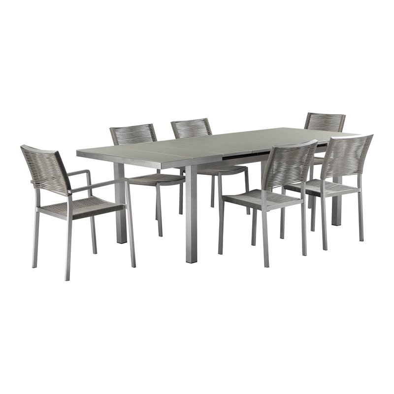 Pemberly Row 7-piece Aluminum Patio Dining Set with Extension Table in Gray