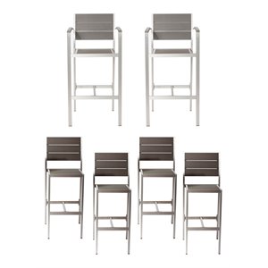 Pemberly Row 44&quot Aluminum Outdoor Bar Stools in Gray (Set of 6)