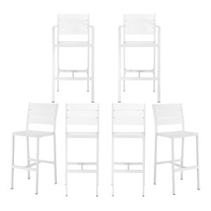 Pemberly Row 44&quot Aluminum Outdoor Bar Stools in White (Set of 6)