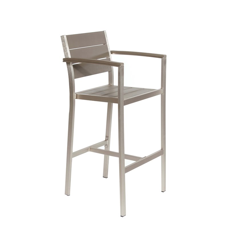 Pemberly Row Contemporary 7-piece Aluminum Patio Bar Set in Gray