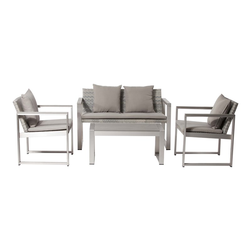 Pemberly Row Contemporary 4-piece Aluminum Outdoor Sofa Set in Gray
