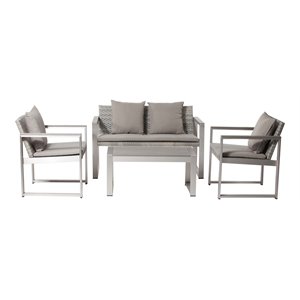 Pemberly Row Contemporary 4-piece Aluminum Outdoor Sofa Set in Gray