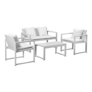 Pemberly Row Contemporary 4-piece Aluminum Outdoor Sofa Set in White