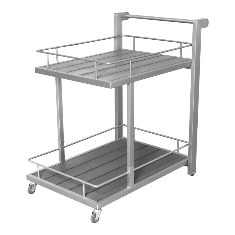 Pemberly Row Modern Aluminum Outdoor Trolley in Gray Frame/Polyresin