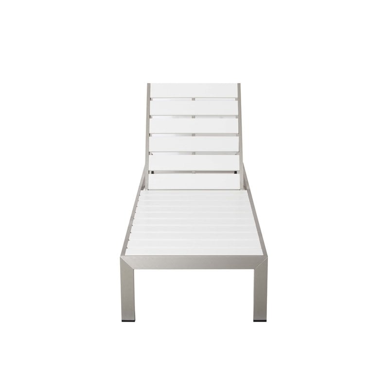 Pemberly Row Modern Aluminum Patio Lounger in Gray Frame/White